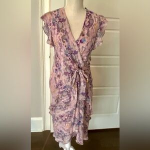 NWT All Saints Floral Wrap Dress in Purple and Pink